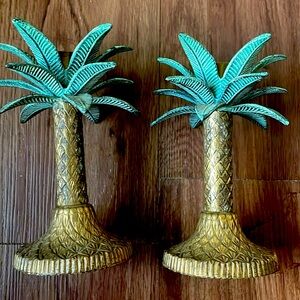 Vintage Brass palm tree candle holders.